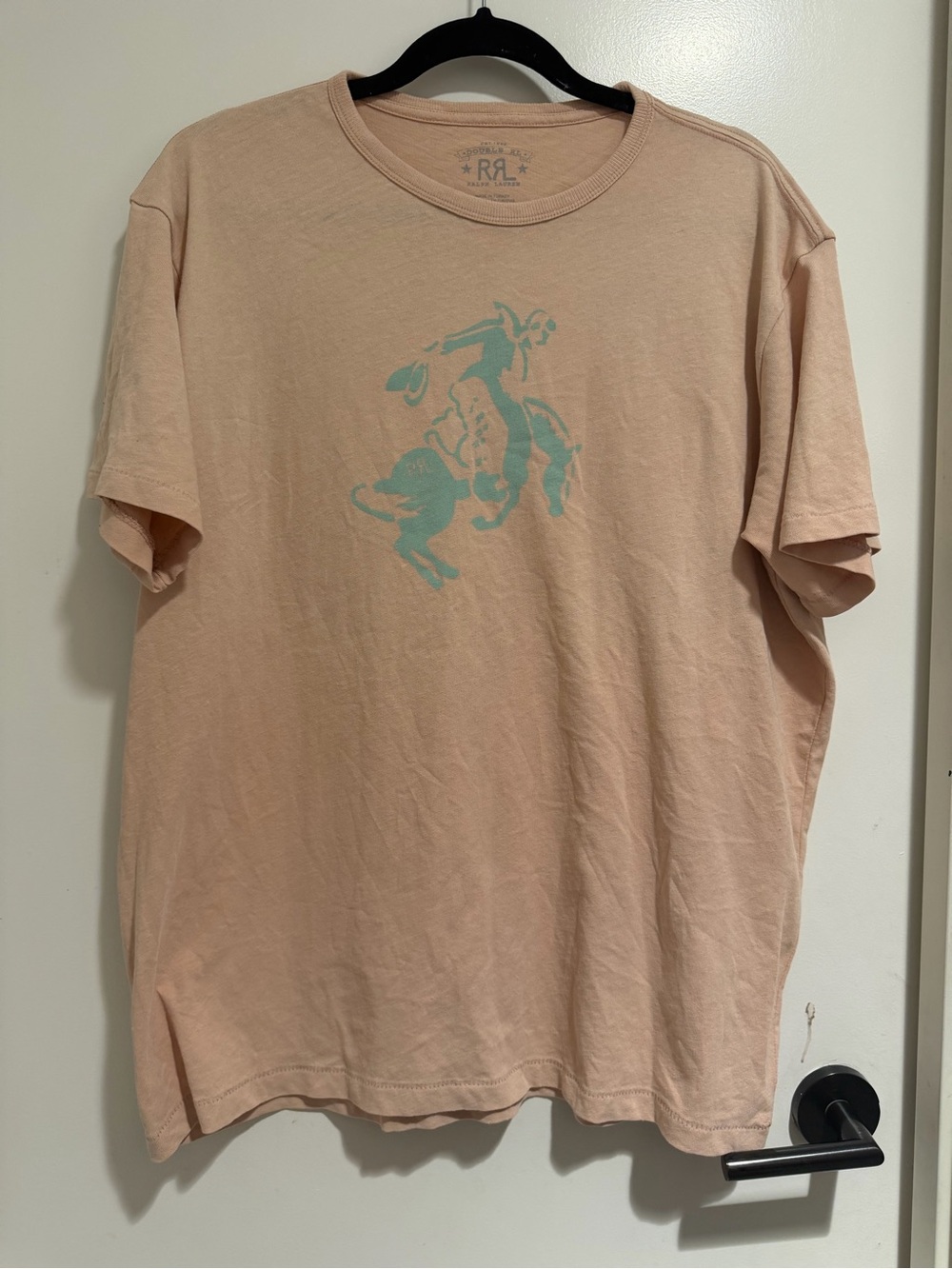 Ralph Lauren Double RL Men's Peach Tee with Mint Graphic